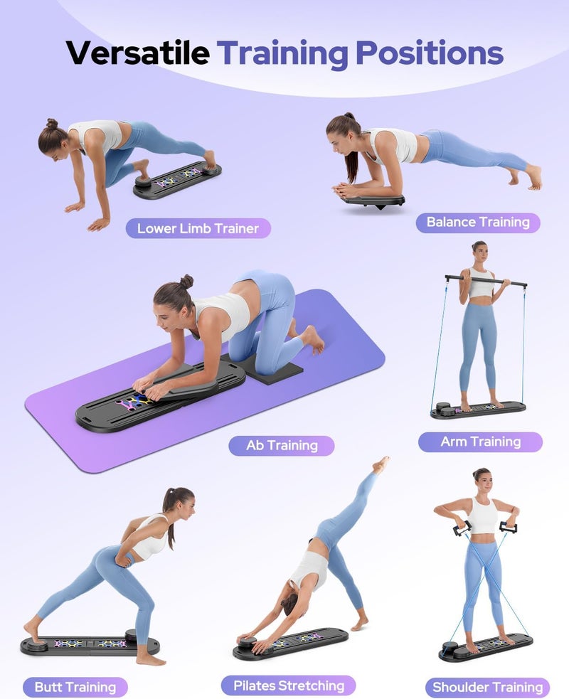 Rayspace Pilates Board, Foldable Pilates Reformer Set 7 in 1 Multi-Purpose pilates equipment for Women Full Body Workouts at Home, Portable Ab Core Trainer, Exercise Board with Timer & Resistance Band - Image 2